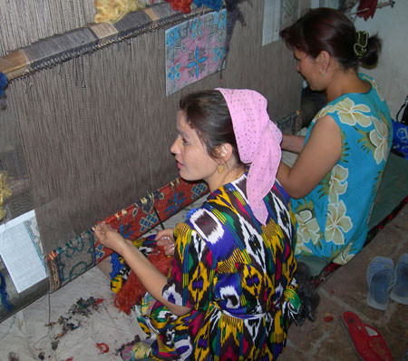 …and perhaps  local woman weaving one of the famous silk and wool Bukharan rugs.