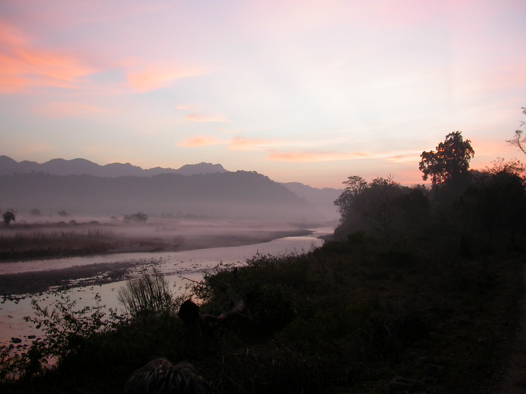 The scenery is wonderful and varied; here sunrise at Corbett National Park…