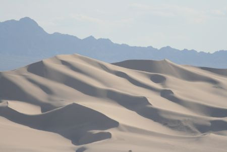The scenery is always interesting and at times magical.  Here dunes at the northern edge of the Gobi Desert...