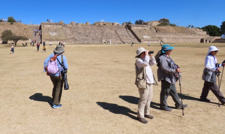 We usually start the tour at the dramatic ruins of Monte Alban, perched on a hilltop overlooking Oaxaca City...